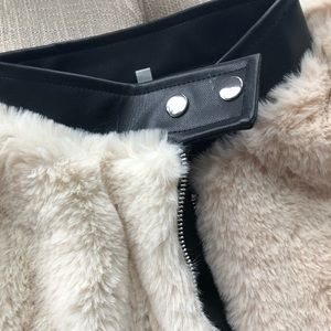 Cute White Fur Jacket with Black Leather Trim